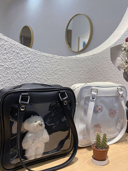 Black/White/Light Blue Square PU Tote Ita Bag