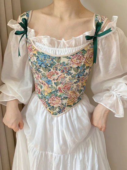 Oil Painting Floral Pattern Corset with Scoop Neckline