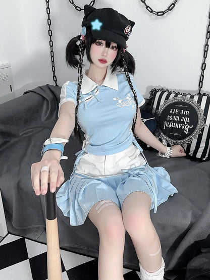 Clearance - Size S for Waist 59CM Light Blue Pleated Hem Skirt