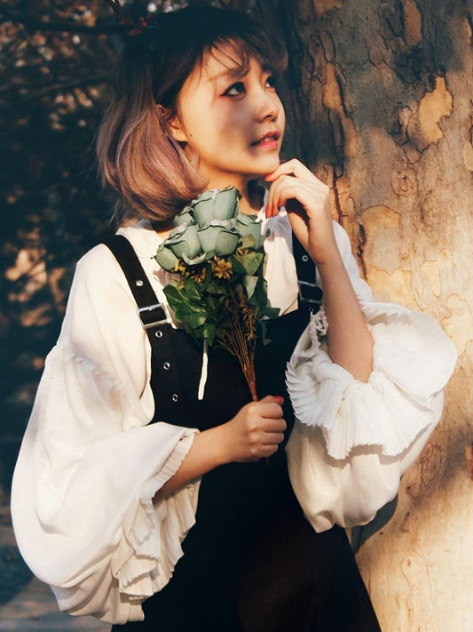 White Ballon Sleeves Vintage Blouse