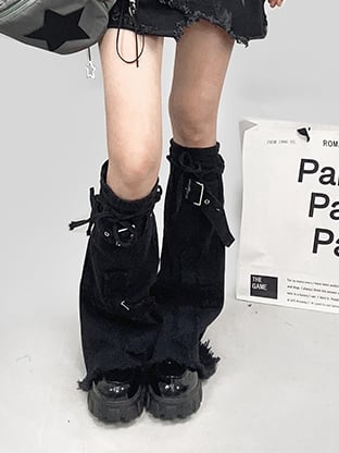 Black Cross Design Denim Flared Leg Sleeves