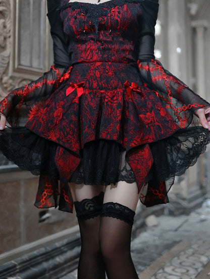 Romantic Goth Puffy Jacquard Skirt