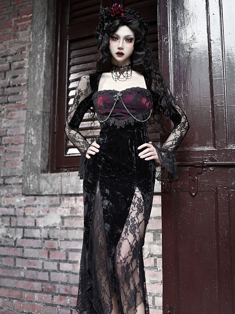 Limited Quantity Available - Romantic Goth Vampire Dress Velvet and Lace Mermaid Dress